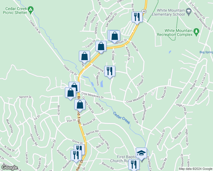 map of restaurants, bars, coffee shops, grocery stores, and more near 212 Metz Drive in Ruidoso