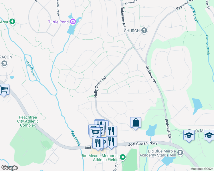 map of restaurants, bars, coffee shops, grocery stores, and more near 211 Kentwood Drive in Peachtree City