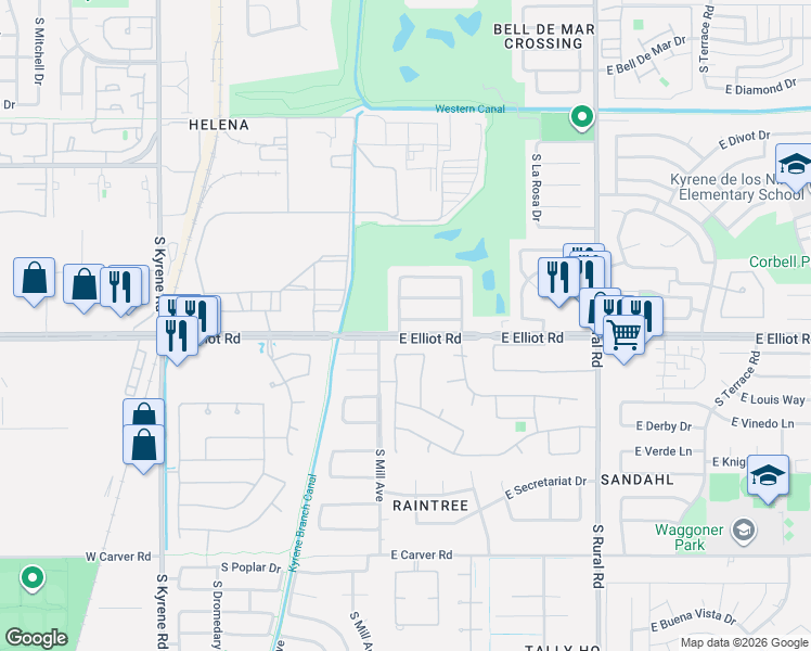 map of restaurants, bars, coffee shops, grocery stores, and more near 201 East Brentrup Drive in Tempe