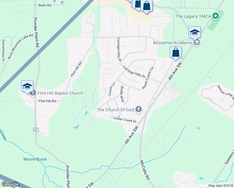 map of restaurants, bars, coffee shops, grocery stores, and more near 5605 Cedar Creek Park Drive in Bessemer