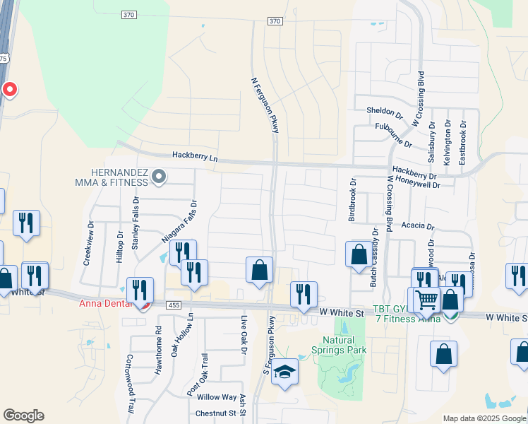 map of restaurants, bars, coffee shops, grocery stores, and more near 227 Laurenbrooke Drive in Anna