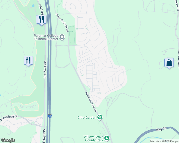 map of restaurants, bars, coffee shops, grocery stores, and more near 219 Canopy Trails Place in Fallbrook