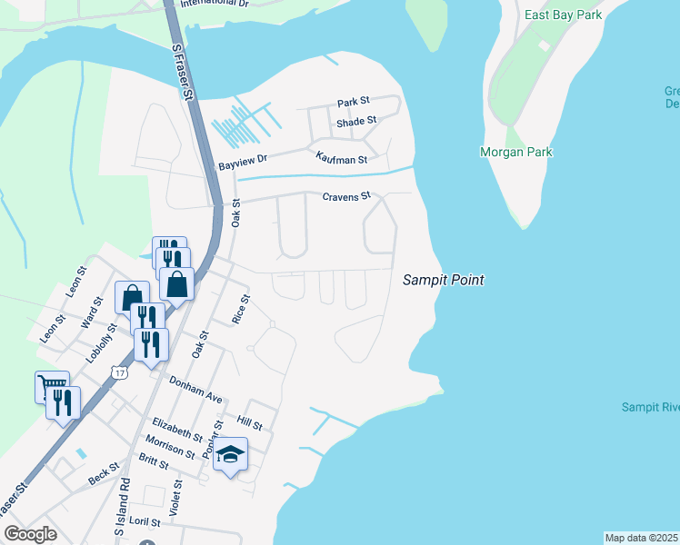 map of restaurants, bars, coffee shops, grocery stores, and more near 215 Martin Street in Georgetown