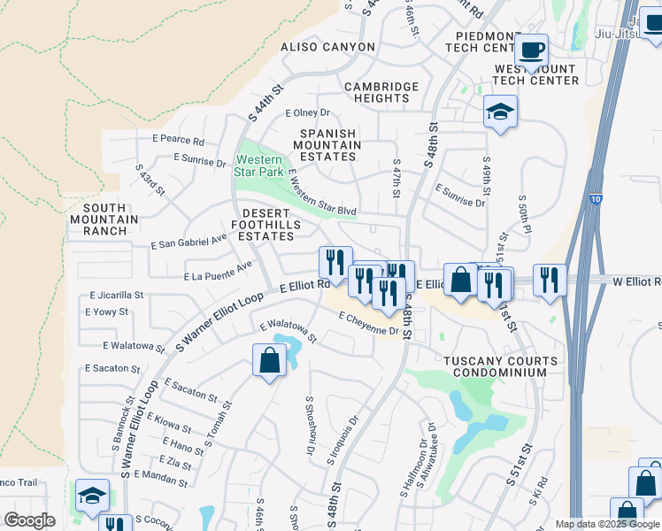 map of restaurants, bars, coffee shops, grocery stores, and more near 10630 South 46th Street in Phoenix