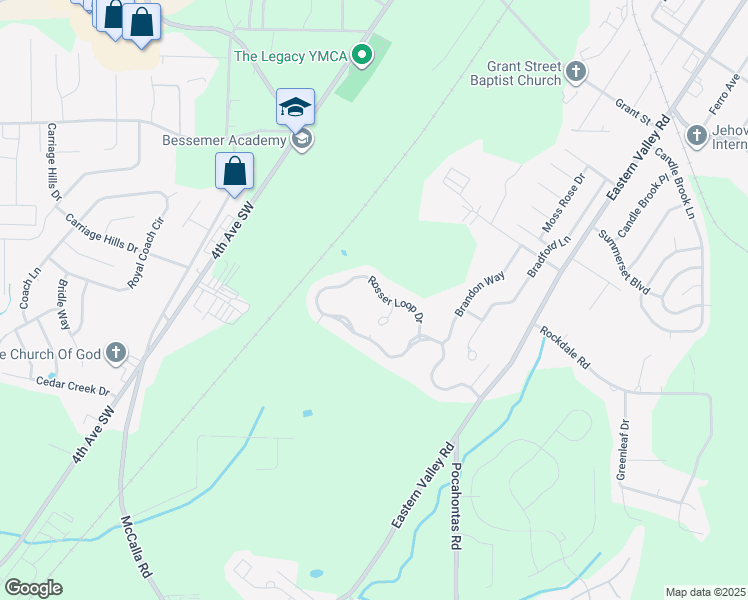 map of restaurants, bars, coffee shops, grocery stores, and more near 4769 Rosser Loop Drive in Bessemer