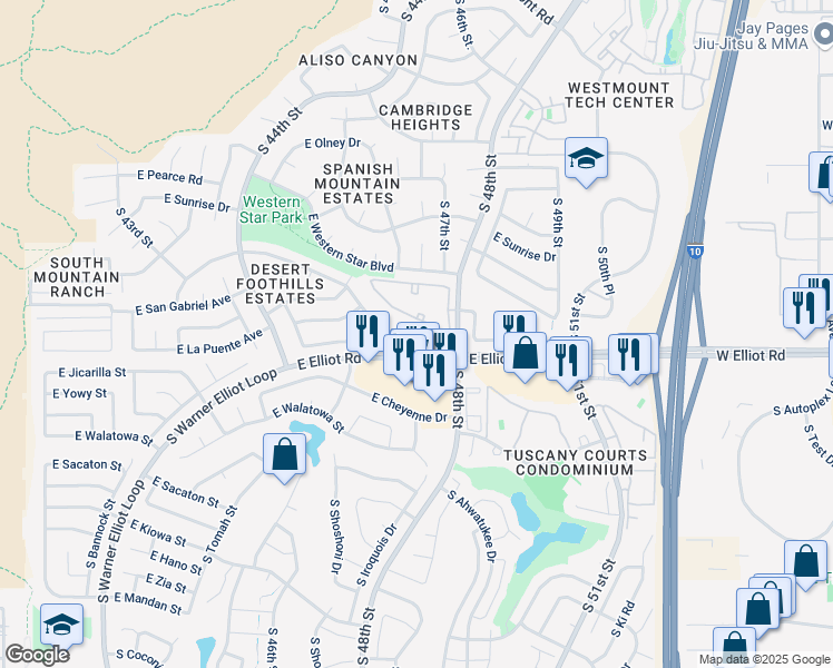 map of restaurants, bars, coffee shops, grocery stores, and more near 4634 East La Puente Avenue in Phoenix