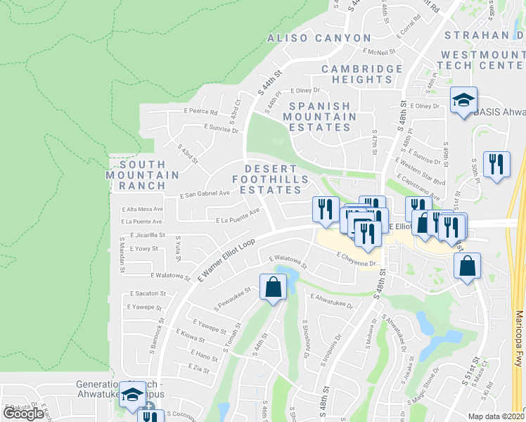 map of restaurants, bars, coffee shops, grocery stores, and more near 10616 South 44th Street in Phoenix