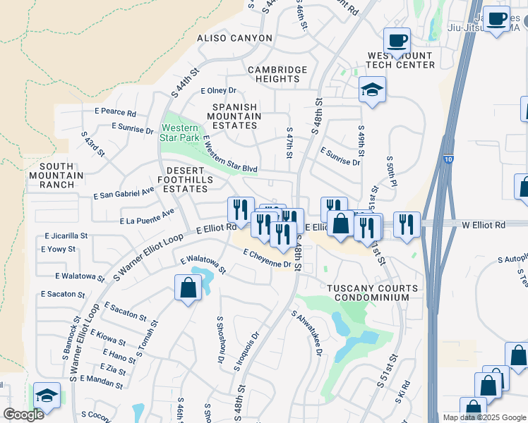 map of restaurants, bars, coffee shops, grocery stores, and more near 4634 East La Puente Avenue in Phoenix