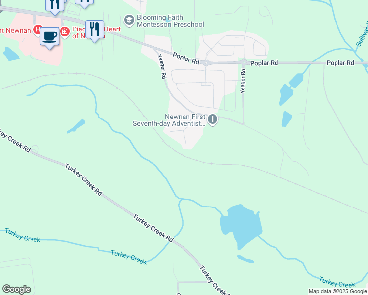 map of restaurants, bars, coffee shops, grocery stores, and more near 39 Yeager Court in Newnan