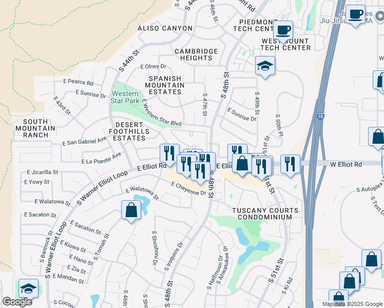 map of restaurants, bars, coffee shops, grocery stores, and more near 4634 East La Puente Avenue in Phoenix