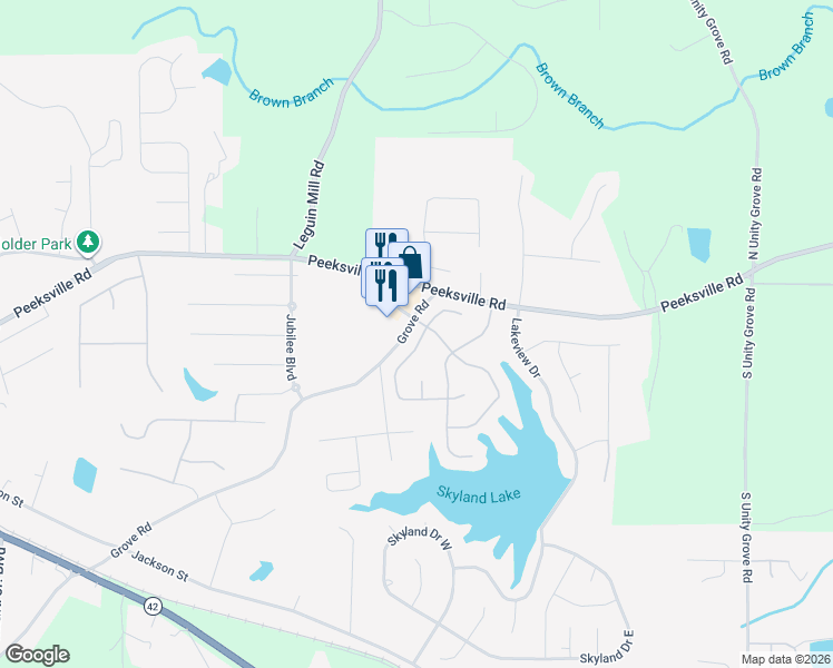 map of restaurants, bars, coffee shops, grocery stores, and more near 493 Sarah's Lane in Locust Grove