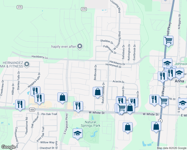 map of restaurants, bars, coffee shops, grocery stores, and more near 1210 Crossvine Drive in Anna