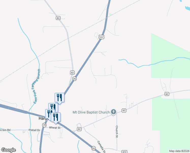 map of restaurants, bars, coffee shops, grocery stores, and more near 188 Sunset Drive in Harpersville