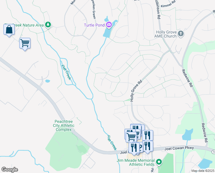 map of restaurants, bars, coffee shops, grocery stores, and more near 304 Henley Way in Peachtree City