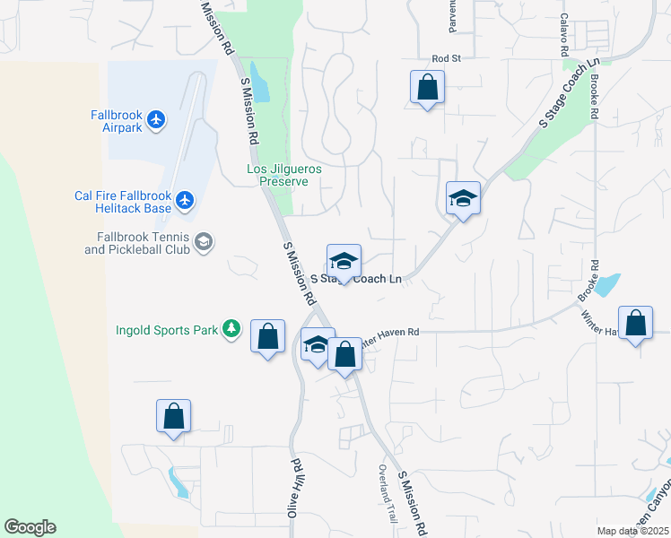 map of restaurants, bars, coffee shops, grocery stores, and more near 2445 South Stage Coach Lane in Fallbrook