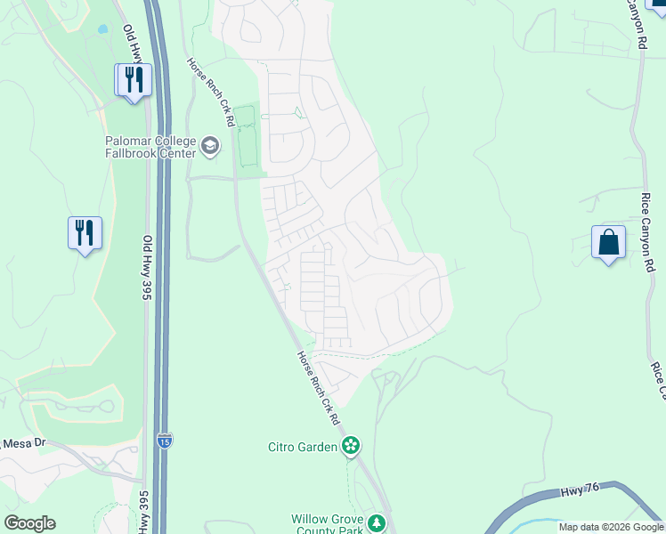 map of restaurants, bars, coffee shops, grocery stores, and more near 319 Minneola Place in Fallbrook