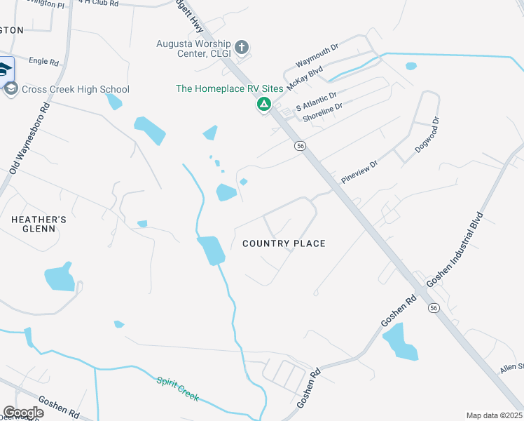 map of restaurants, bars, coffee shops, grocery stores, and more near 1029 Country Place Drive in Augusta