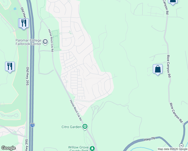 map of restaurants, bars, coffee shops, grocery stores, and more near 5328 Highway 76 in Fallbrook