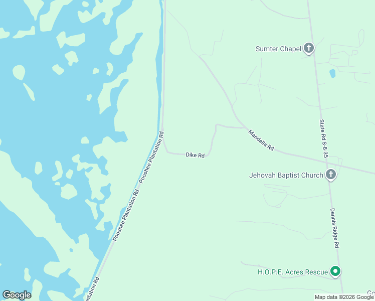 map of restaurants, bars, coffee shops, grocery stores, and more near 388 Dike Road in Bonneau