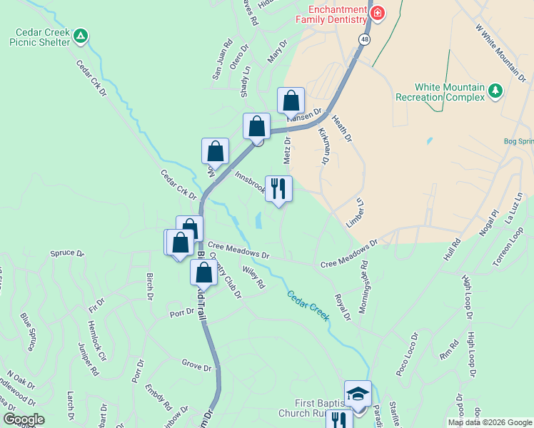 map of restaurants, bars, coffee shops, grocery stores, and more near 212 Metz Drive in Ruidoso