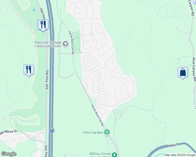 map of restaurants, bars, coffee shops, grocery stores, and more near 5328 Highway 76 in Fallbrook