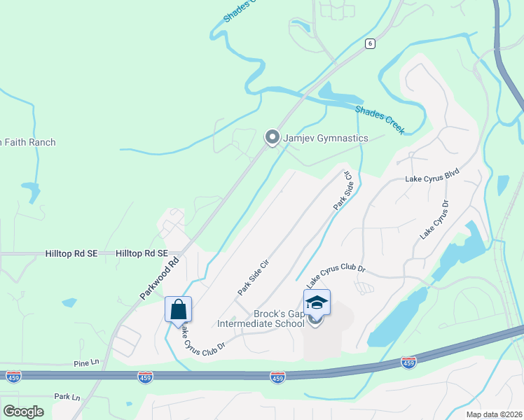 map of restaurants, bars, coffee shops, grocery stores, and more near 5238 Park Side Circle in Birmingham