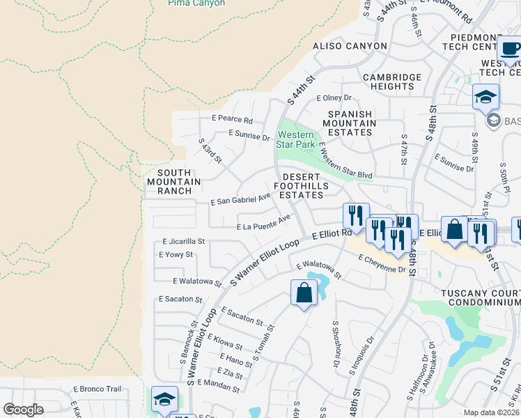 map of restaurants, bars, coffee shops, grocery stores, and more near 4328 East La Puente Avenue in Phoenix