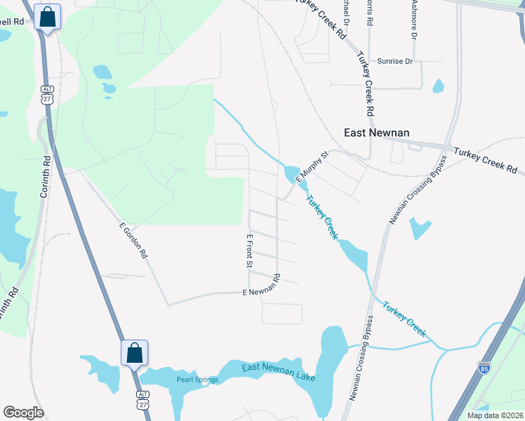 map of restaurants, bars, coffee shops, grocery stores, and more near 25 East Kimble Street in Newnan