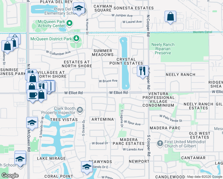 map of restaurants, bars, coffee shops, grocery stores, and more near in Gilbert