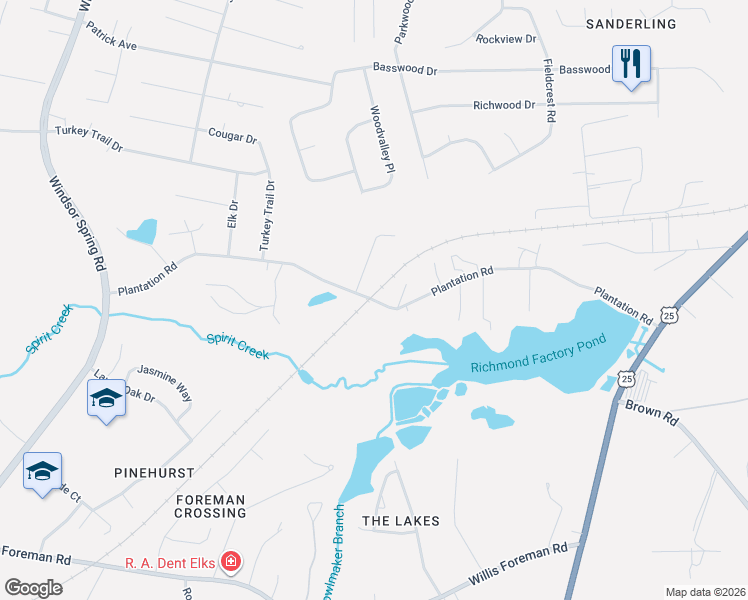 map of restaurants, bars, coffee shops, grocery stores, and more near 2284 Plantation Road in Augusta