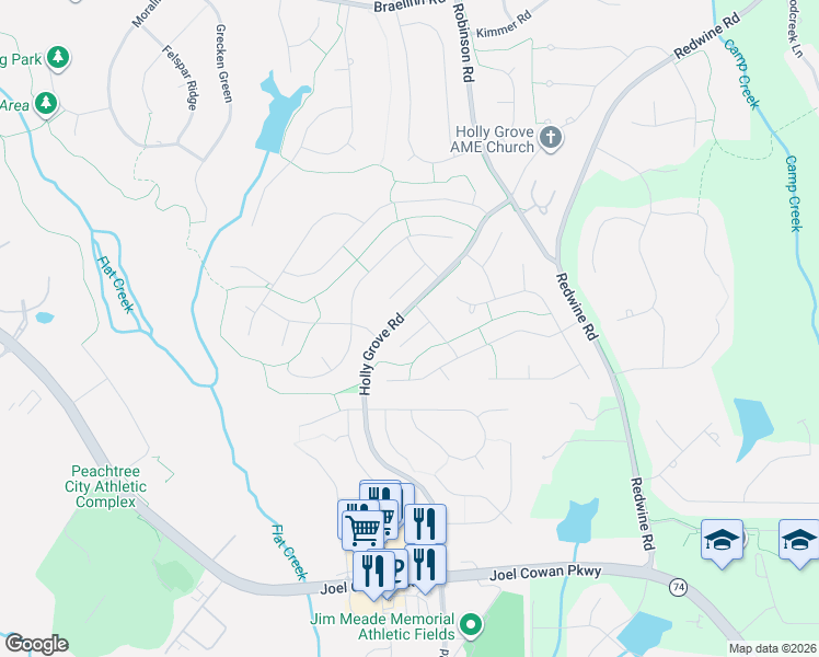 map of restaurants, bars, coffee shops, grocery stores, and more near 211 Kentwood Drive in Peachtree City