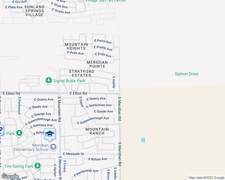 map of restaurants, bars, coffee shops, grocery stores, and more near 3612 South Adelle Circle in Mesa