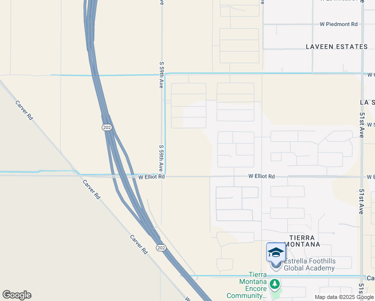 map of restaurants, bars, coffee shops, grocery stores, and more near 5802 West Elliot Road in Phoenix