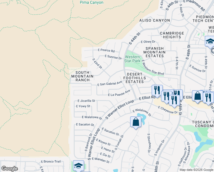 map of restaurants, bars, coffee shops, grocery stores, and more near 10432 South 43rd Street in Phoenix