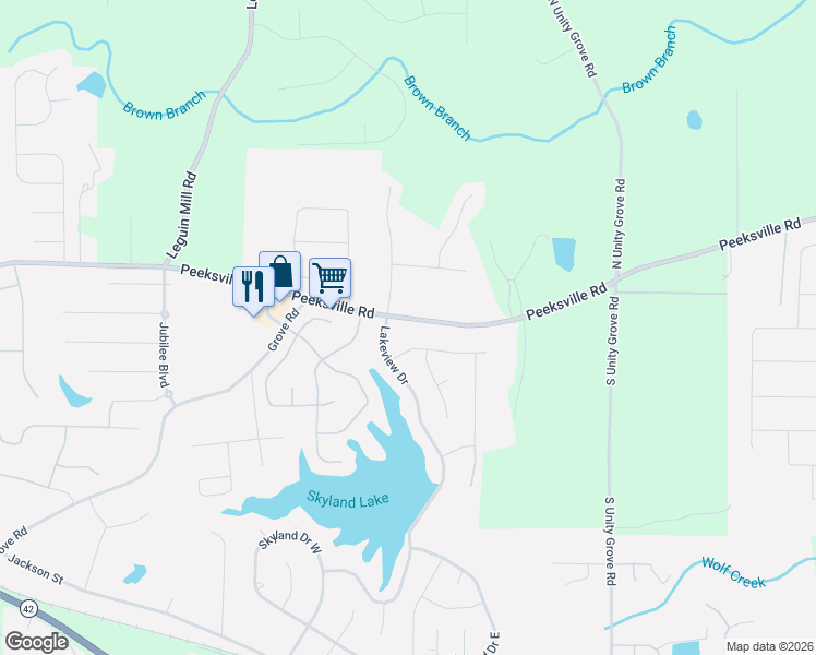 map of restaurants, bars, coffee shops, grocery stores, and more near 745 Peeksville Road in Locust Grove