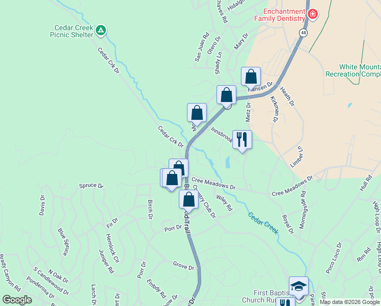 map of restaurants, bars, coffee shops, grocery stores, and more near 12 Vienna Terrace in Ruidoso