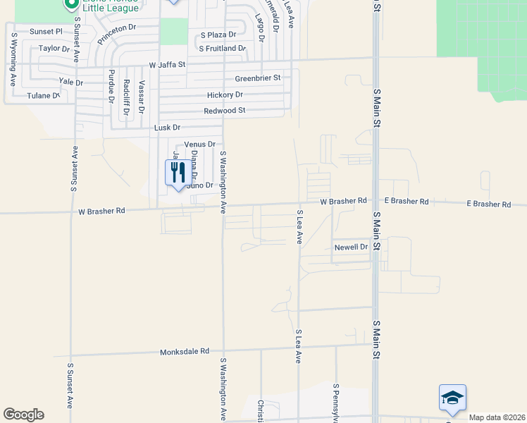 map of restaurants, bars, coffee shops, grocery stores, and more near 491 West Brasher Road in Roswell