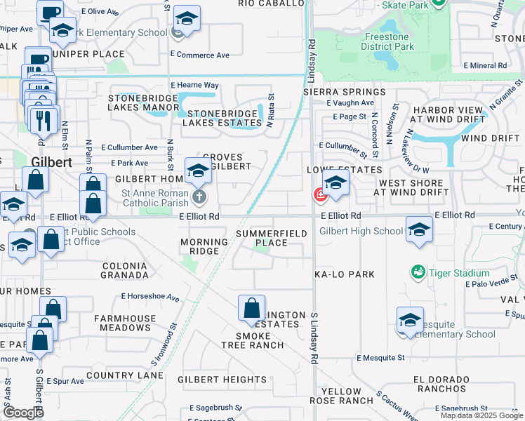 map of restaurants, bars, coffee shops, grocery stores, and more near 677 East Linda Lane in Gilbert