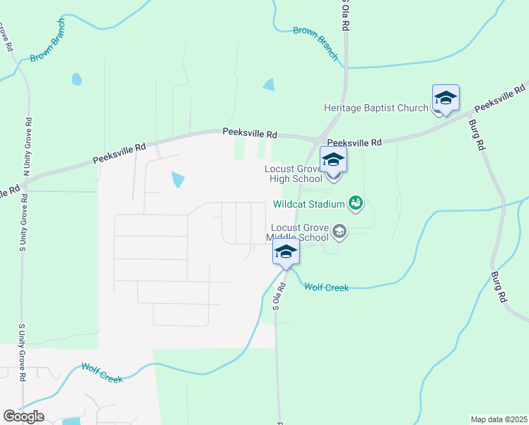 map of restaurants, bars, coffee shops, grocery stores, and more near 3298 South Ola Road in Locust Grove