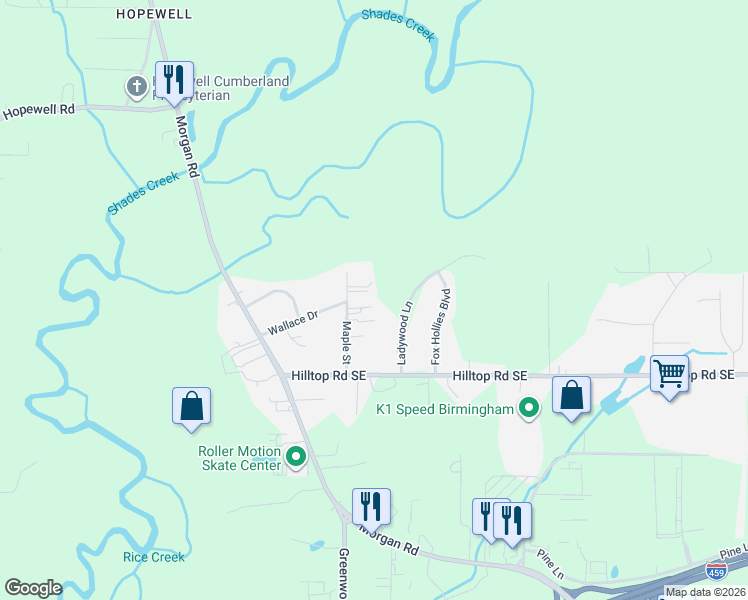 map of restaurants, bars, coffee shops, grocery stores, and more near 2990 Watkins Drive in Bessemer