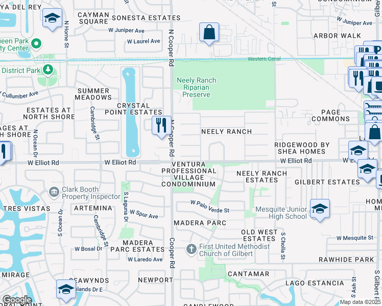 map of restaurants, bars, coffee shops, grocery stores, and more near 739 West Henderson Lane in Gilbert