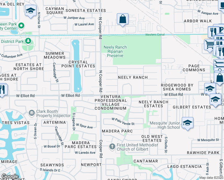 map of restaurants, bars, coffee shops, grocery stores, and more near 739 West Henderson Lane in Gilbert