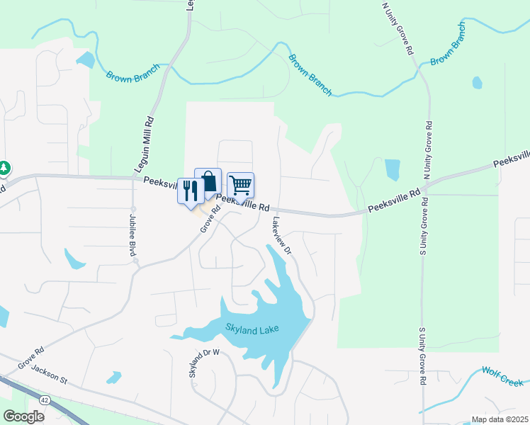 map of restaurants, bars, coffee shops, grocery stores, and more near 100 Waters Edge Drive in Locust Grove