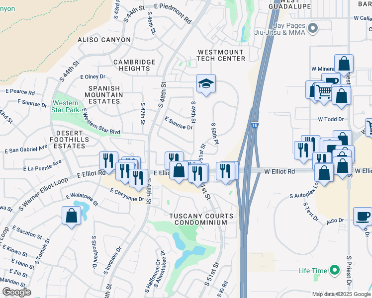 map of restaurants, bars, coffee shops, grocery stores, and more near 4860 East Capistrano Avenue in Phoenix
