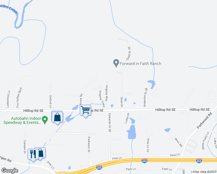 map of restaurants, bars, coffee shops, grocery stores, and more near 5448 Virginia Way in Bessemer
