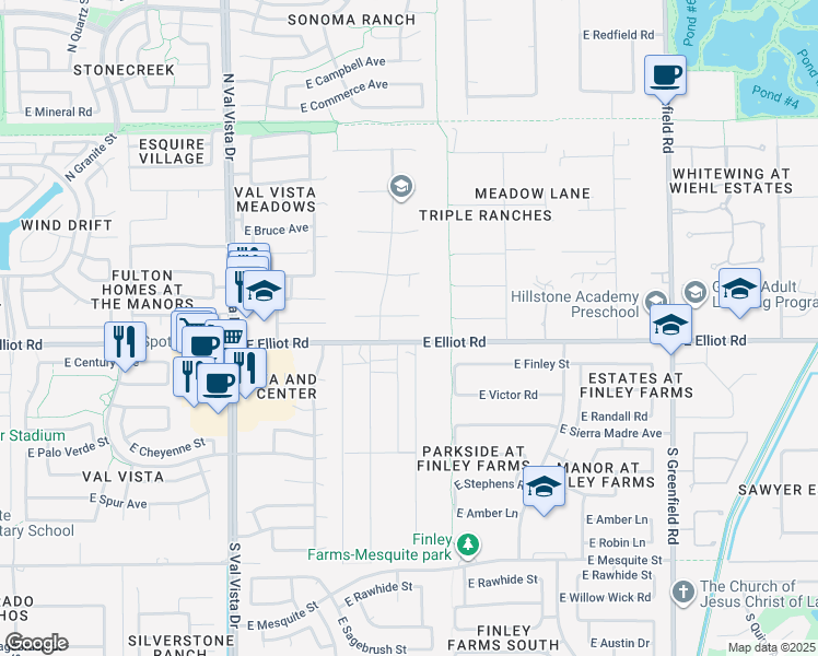 map of restaurants, bars, coffee shops, grocery stores, and more near 1901 East Washington Avenue in Gilbert