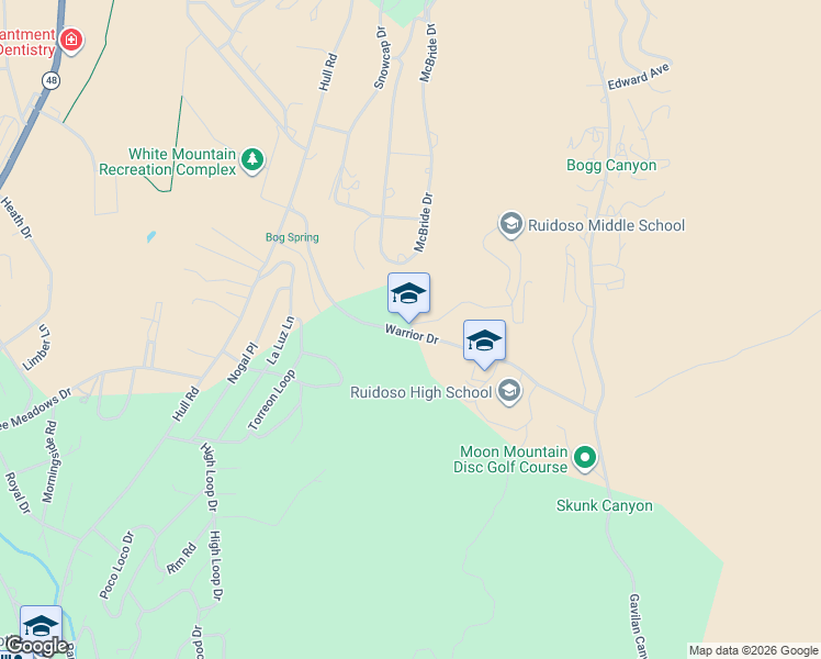 map of restaurants, bars, coffee shops, grocery stores, and more near 123 Warrior Drive in Ruidoso