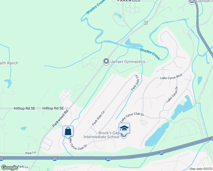 map of restaurants, bars, coffee shops, grocery stores, and more near 5589 Park Side Road in Hoover
