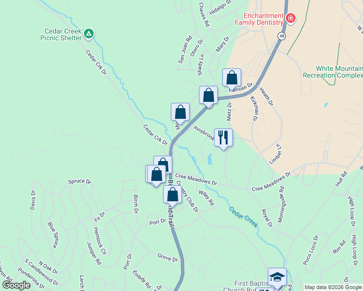 map of restaurants, bars, coffee shops, grocery stores, and more near 35 Saint Moritz Street in Ruidoso