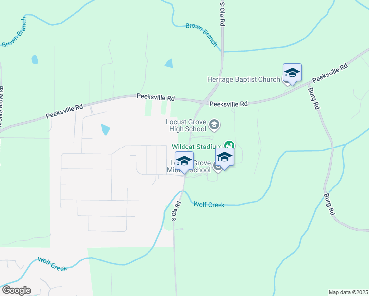 map of restaurants, bars, coffee shops, grocery stores, and more near 3298 South Ola Road in Locust Grove